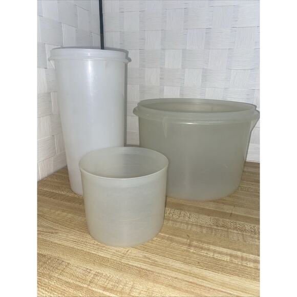 Set (3) Vintage Tupperware Clear Canisters Storage Container No lids Clear - Picture 1 of 8